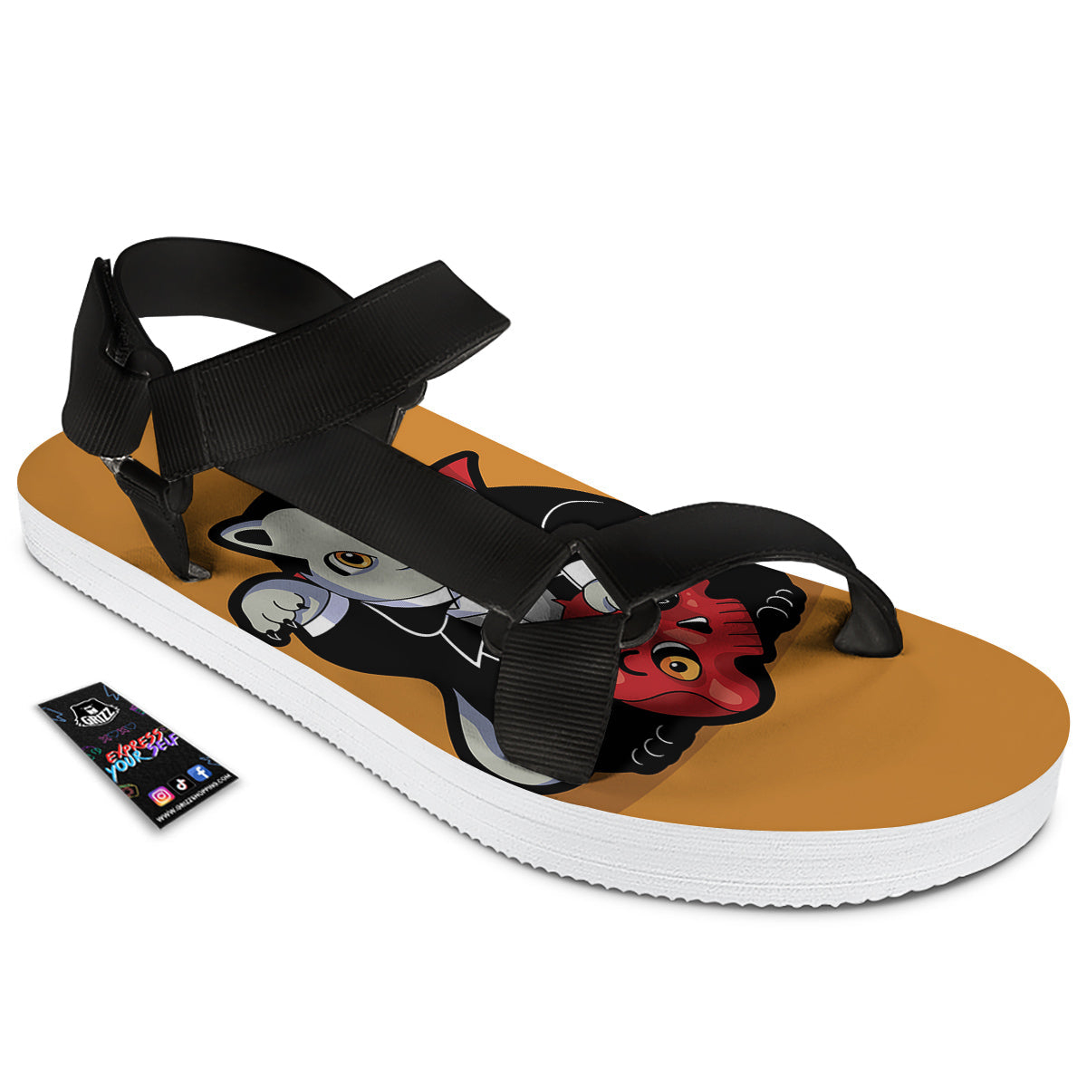 Dracula Cute Cat Print Black Open Toe Sandals-grizzshop