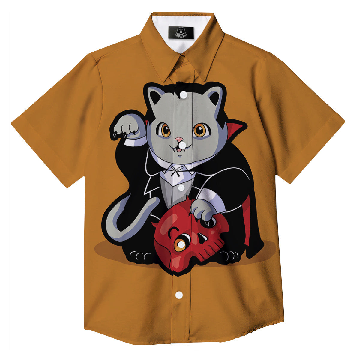 Dracula Cute Cat Print Button Up Shirt-grizzshop