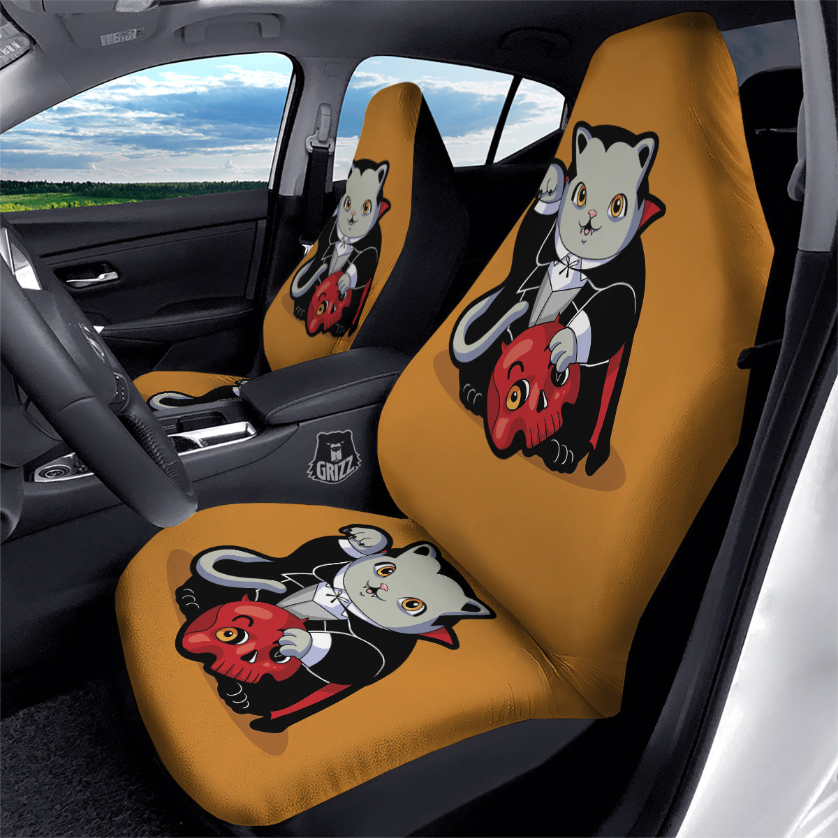 Dracula Cute Cat Print Car Seat Covers-grizzshop