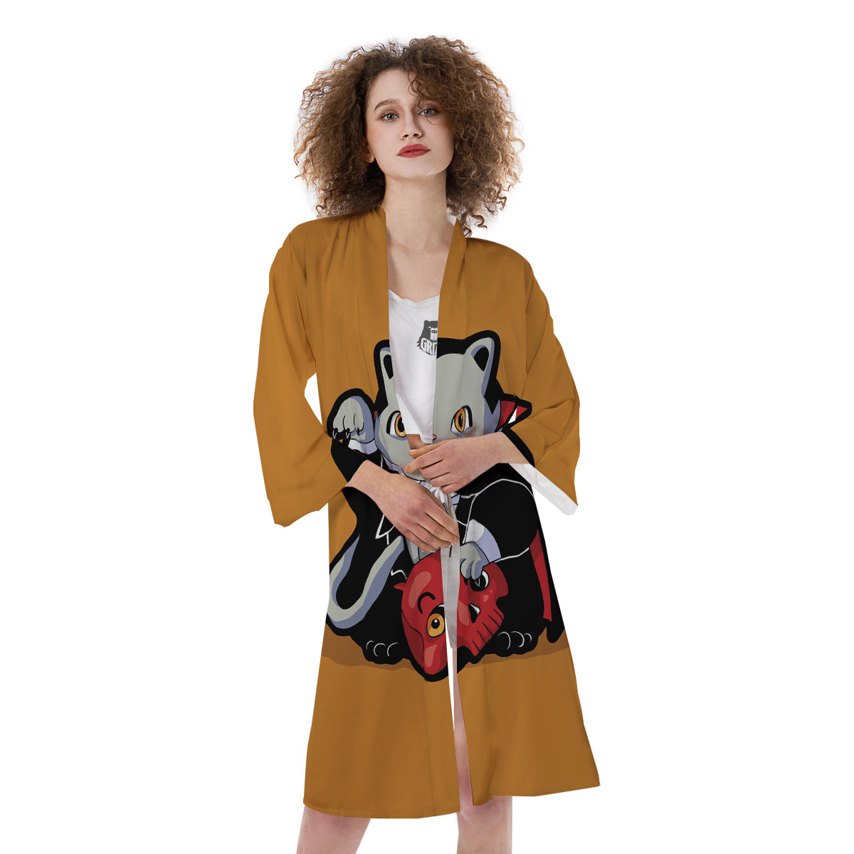 Dracula Cute Cat Print Kimono-grizzshop