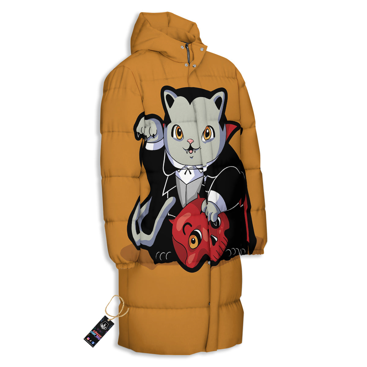 Dracula Cute Cat Print Long Down Jacket-grizzshop