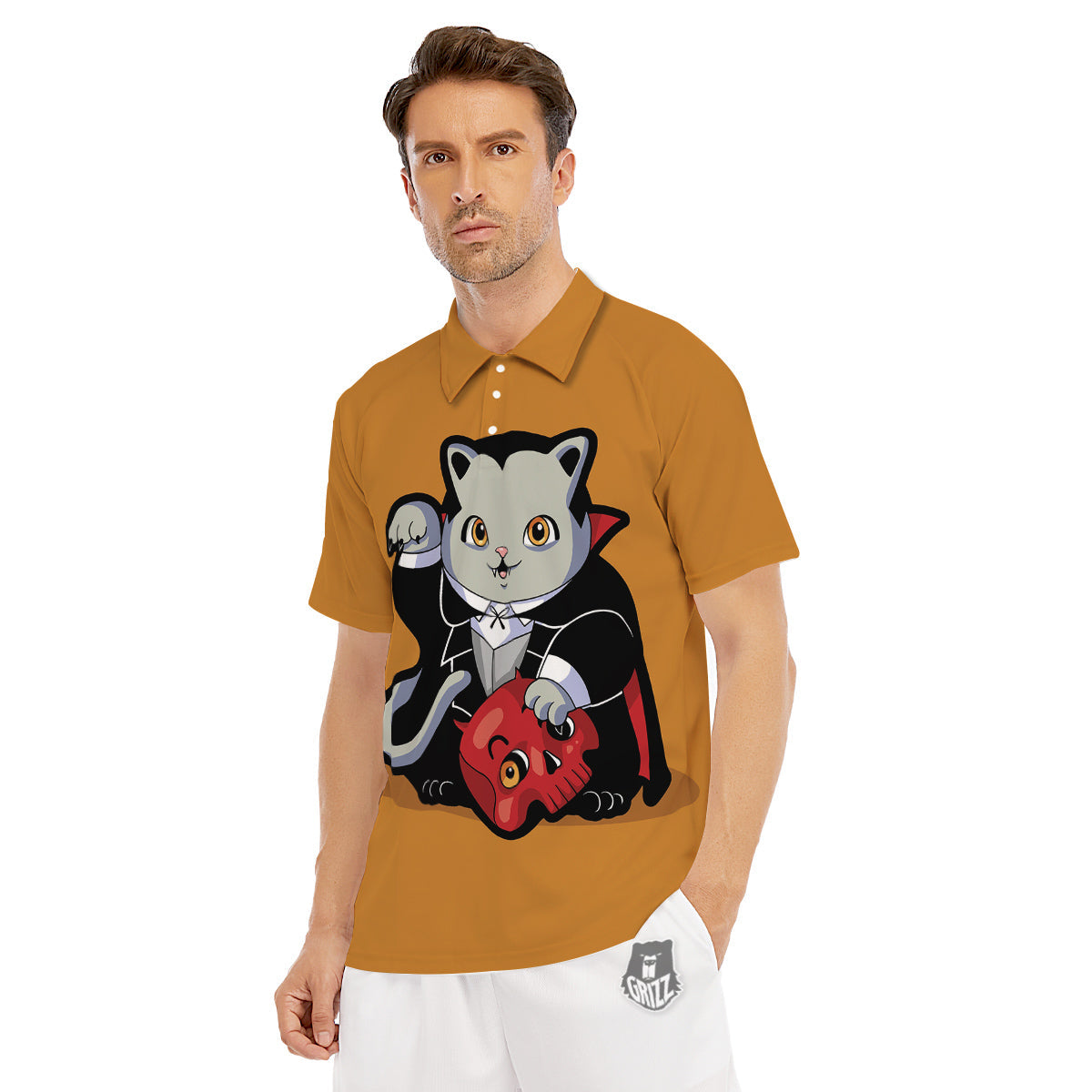 Dracula Cute Cat Print Men's Golf Shirts-grizzshop