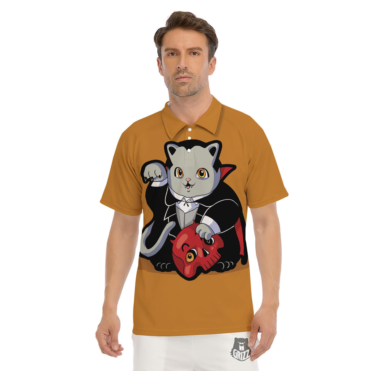 Dracula Cute Cat Print Men's Golf Shirts-grizzshop