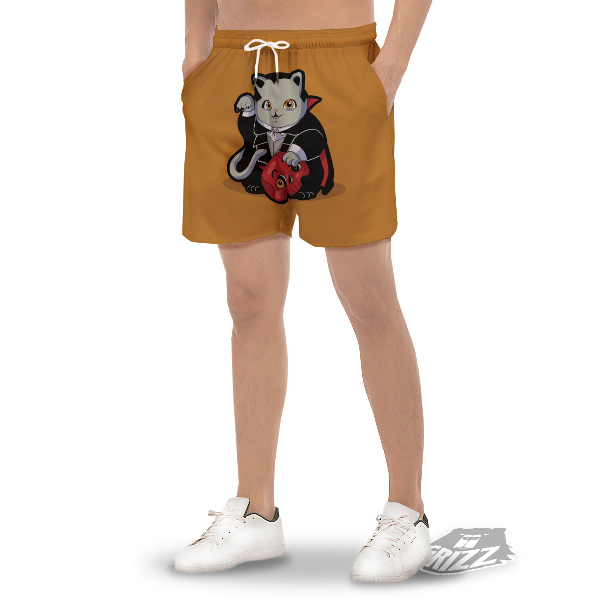 Dracula Cute Cat Print Men's Gym Shorts-grizzshop