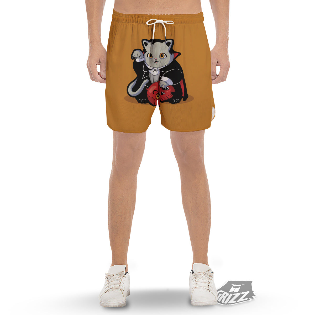 Dracula Cute Cat Print Men's Gym Shorts-grizzshop