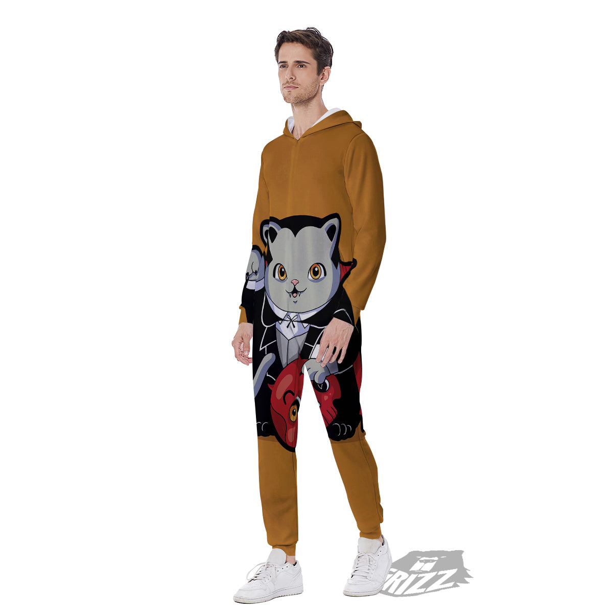 Dracula Cute Cat Print Men's Jumpsuit-grizzshop