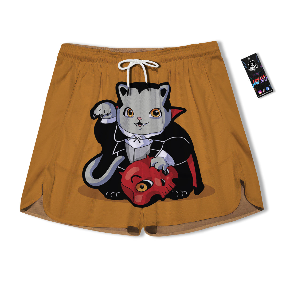 Dracula Cute Cat Print Men's Running Shorts-grizzshop