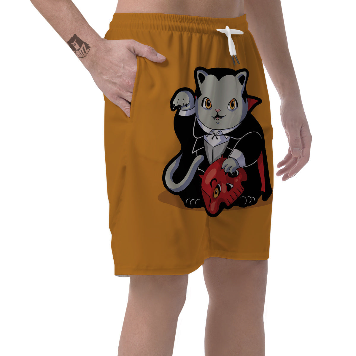 Dracula Cute Cat Print Men's Shorts-grizzshop