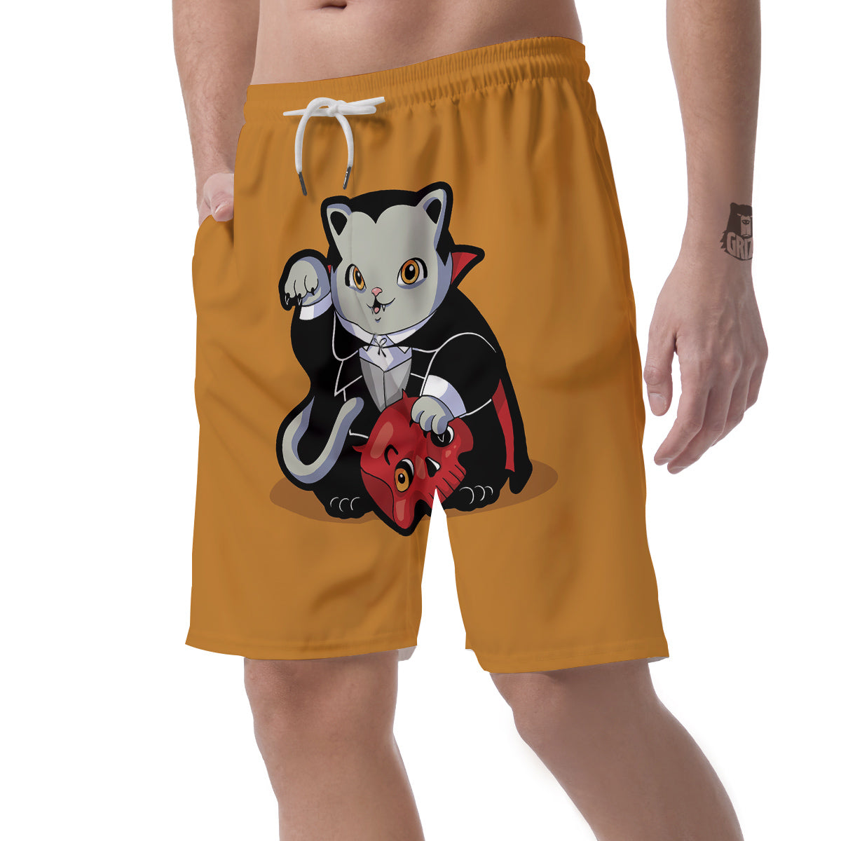 Dracula Cute Cat Print Men's Shorts-grizzshop