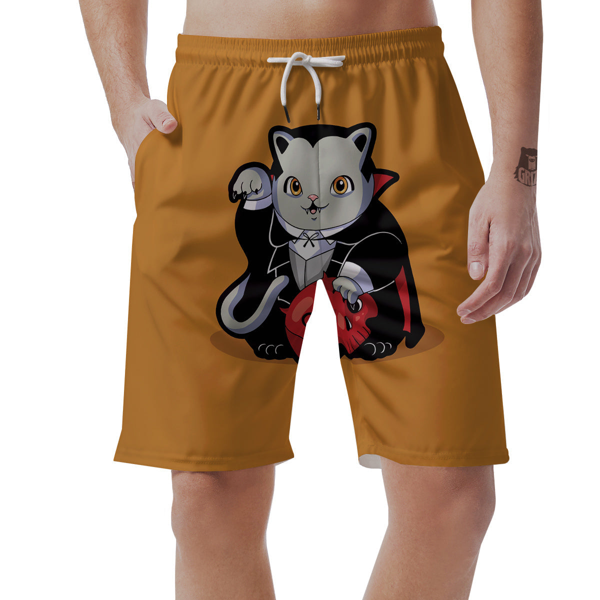 Dracula Cute Cat Print Men's Shorts-grizzshop