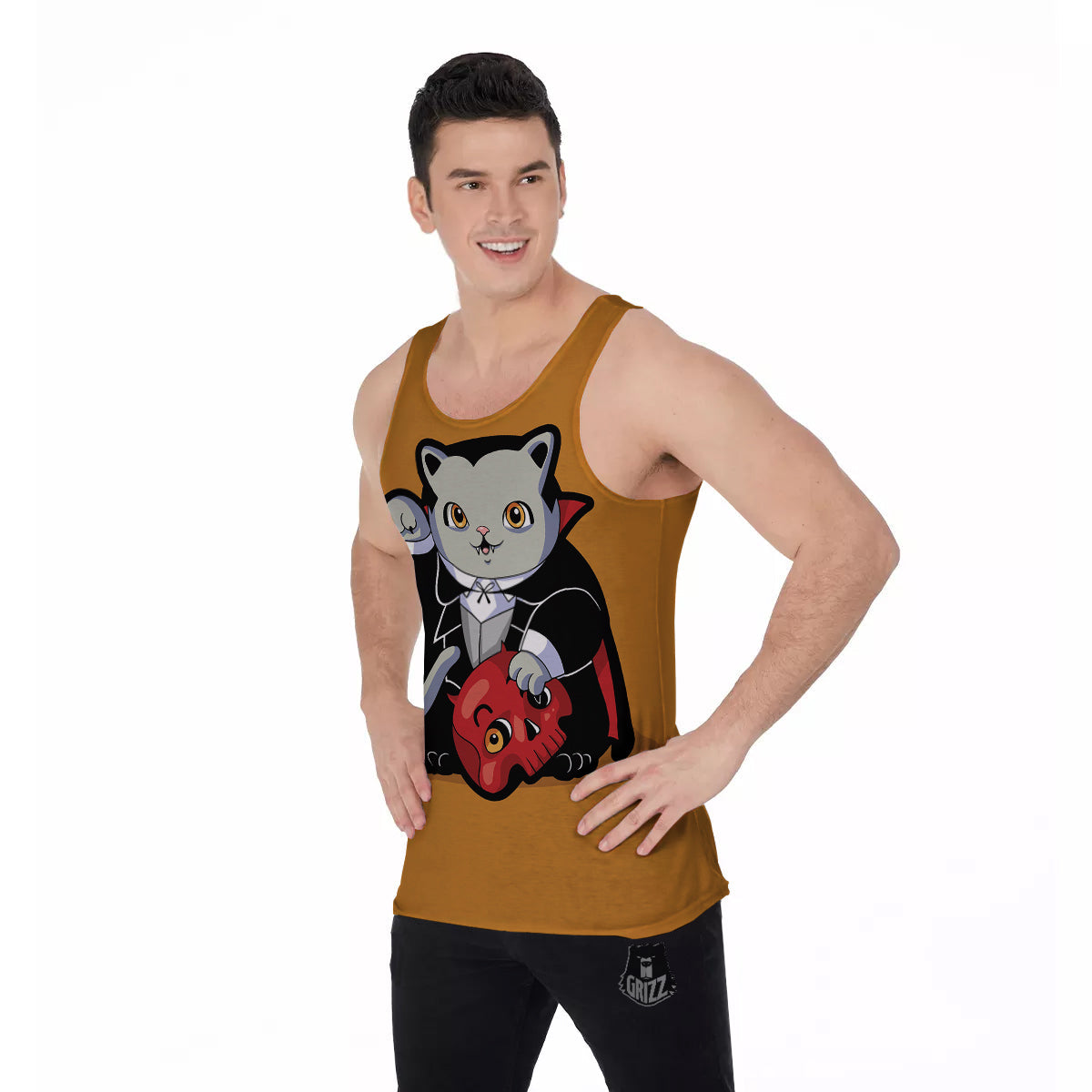 Dracula Cute Cat Print Men's Tank Top-grizzshop