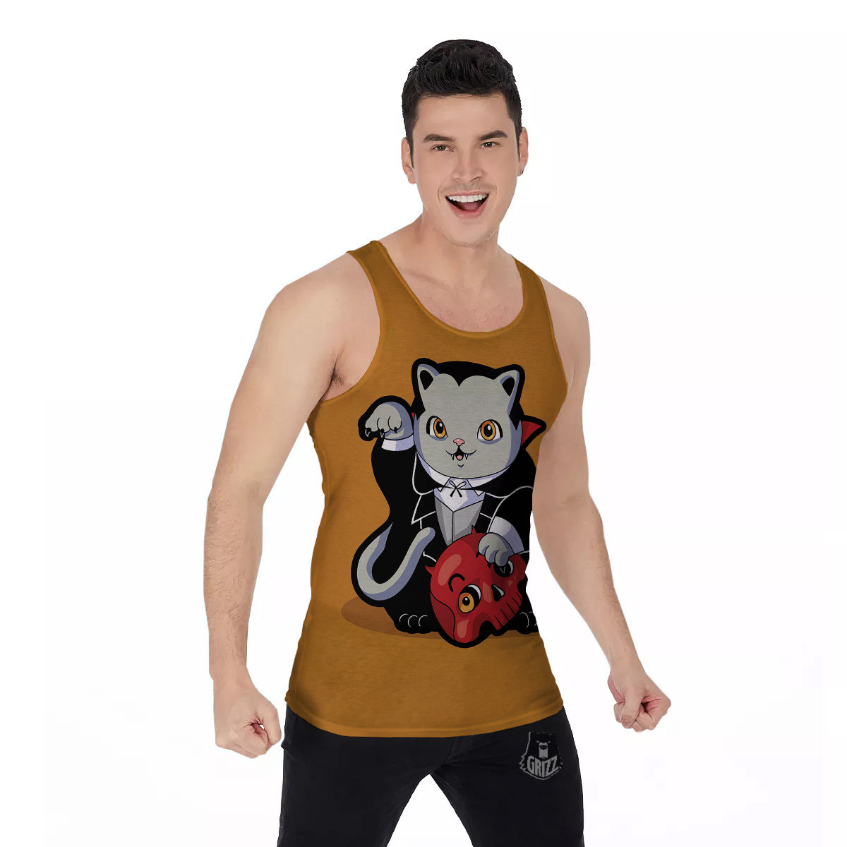 Dracula Cute Cat Print Men's Tank Top-grizzshop