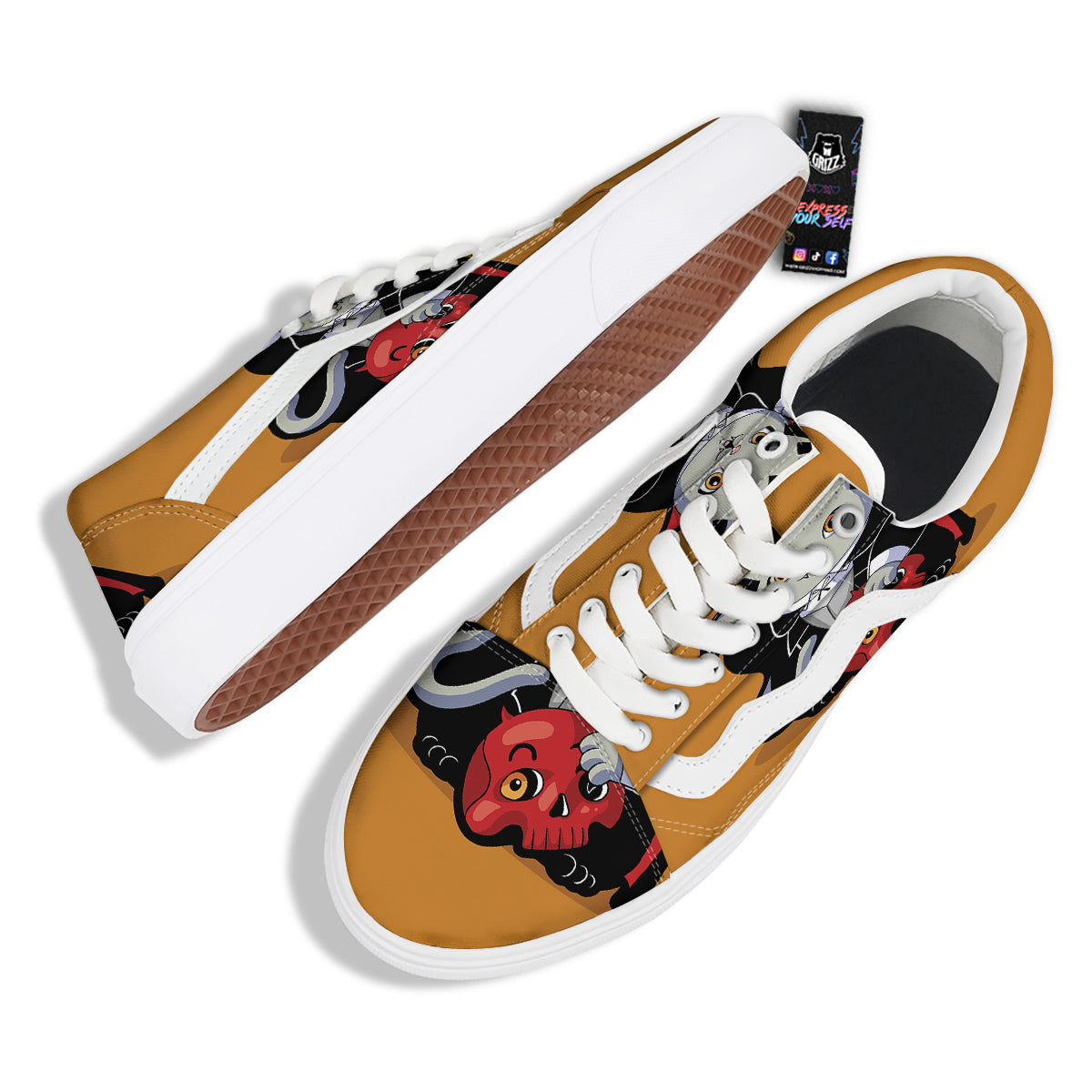 Dracula Cute Cat Print Skate Shoes-grizzshop