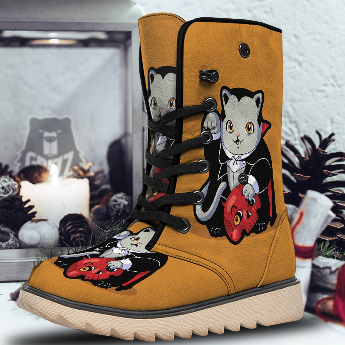 Dracula Cute Cat Print Snow Boots-grizzshop