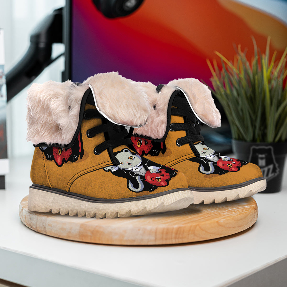 Dracula Cute Cat Print Snow Boots-grizzshop