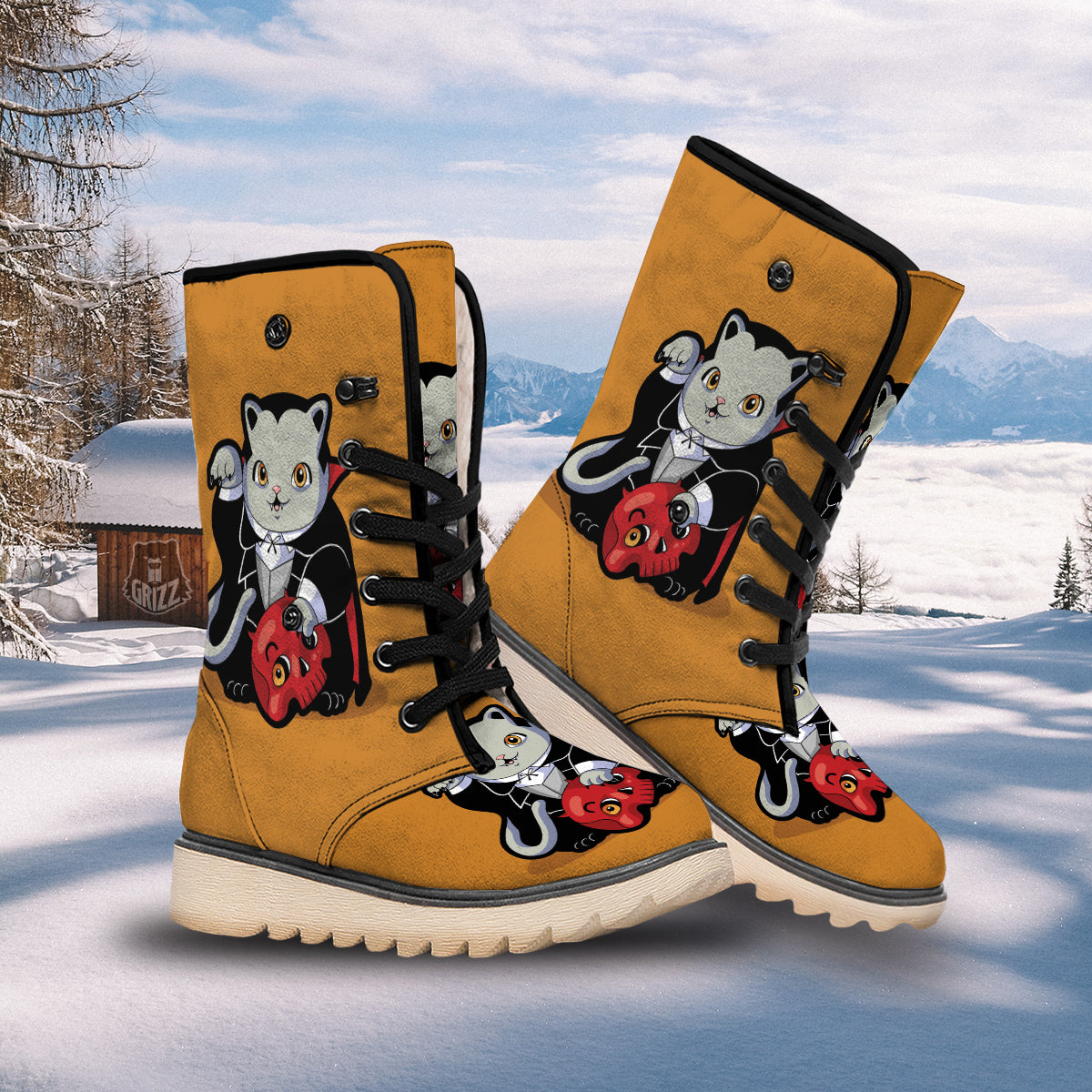Dracula Cute Cat Print Snow Boots-grizzshop