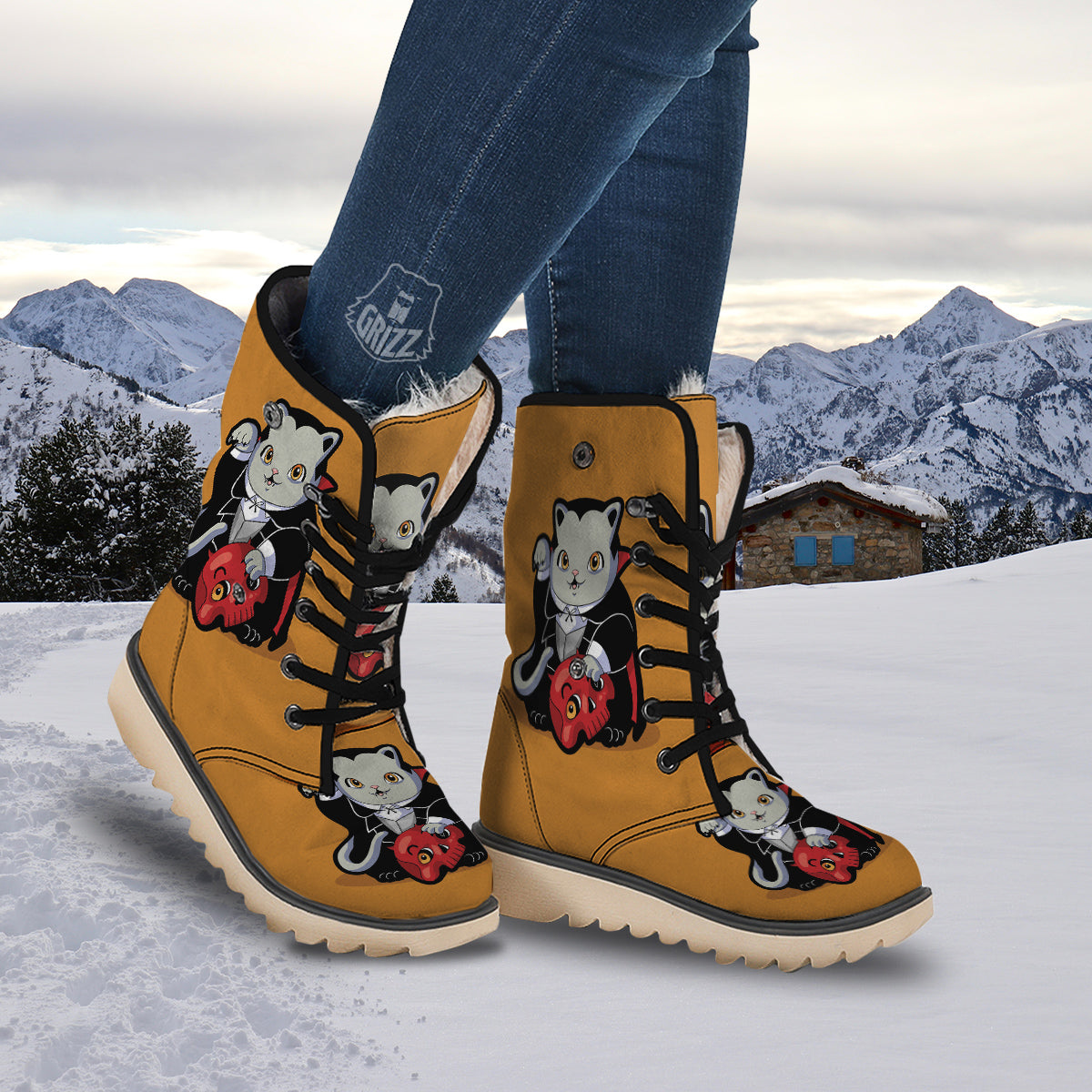 Dracula Cute Cat Print Snow Boots-grizzshop