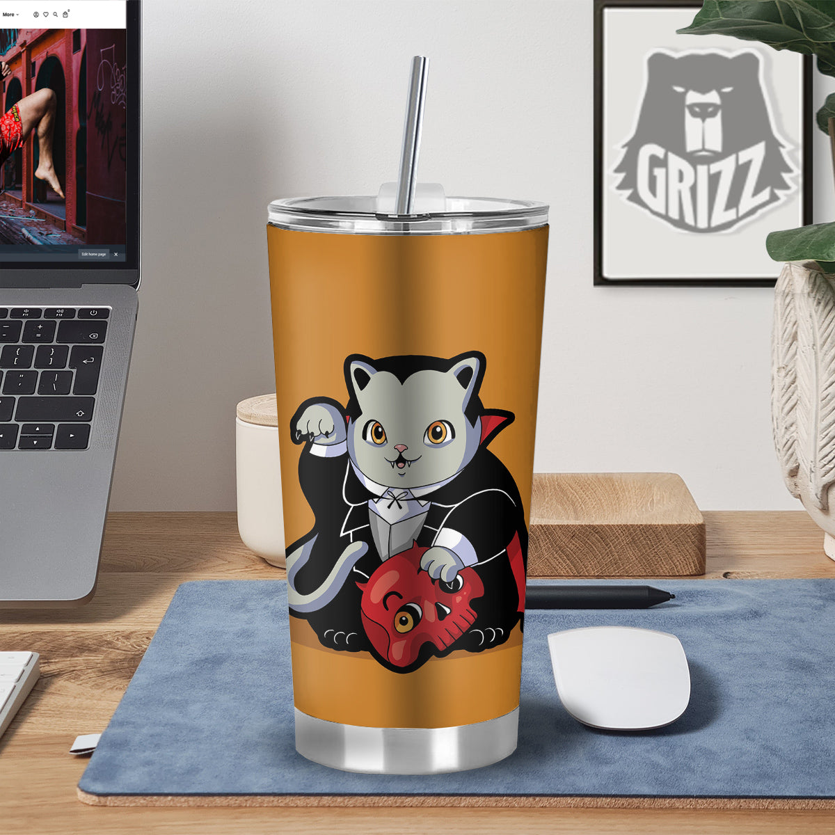 Dracula Cute Cat Print Tumbler-grizzshop
