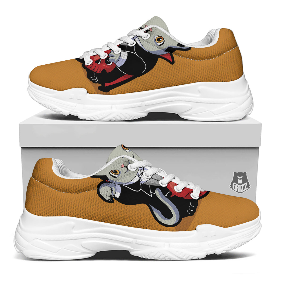 Dracula Cute Cat Print White Chunky Shoes-grizzshop