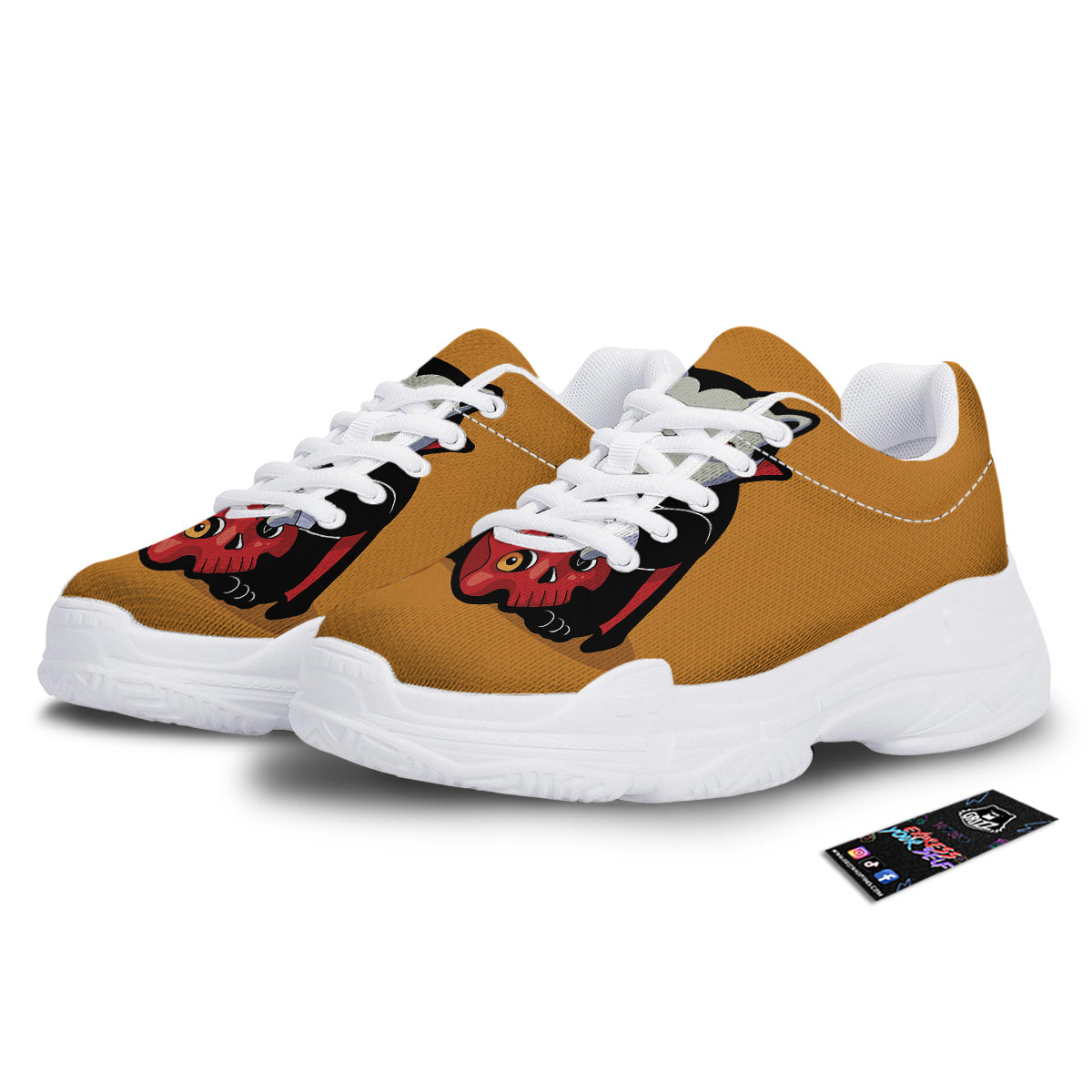 Dracula Cute Cat Print White Chunky Shoes-grizzshop