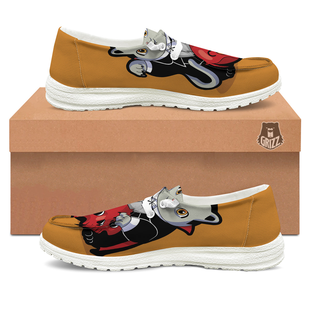 Dracula Cute Cat Print White Loafers-grizzshop