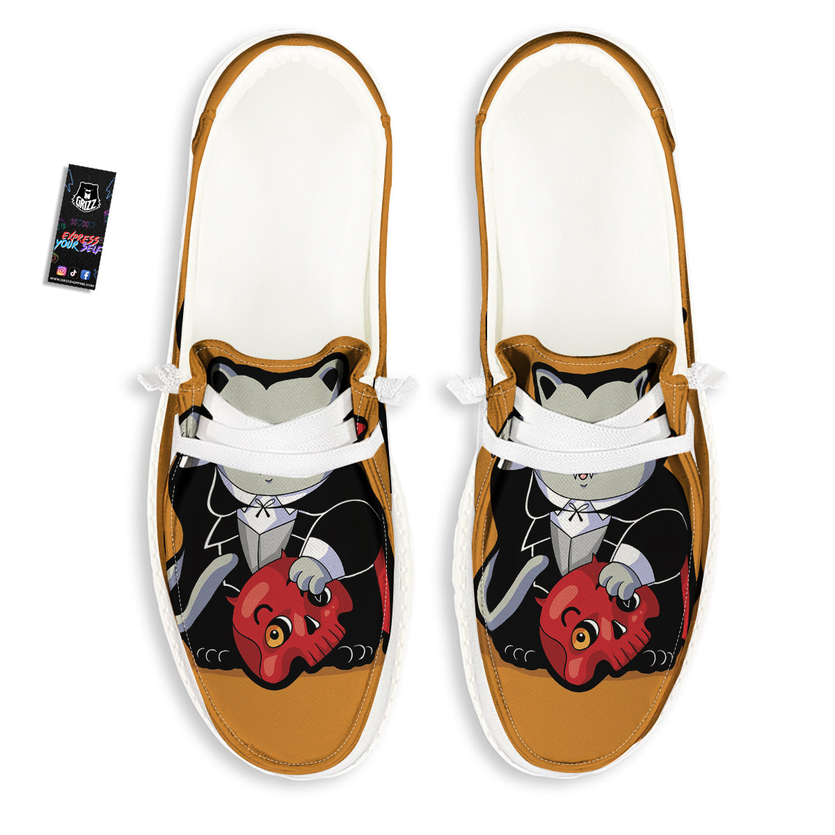 Dracula Cute Cat Print White Loafers-grizzshop