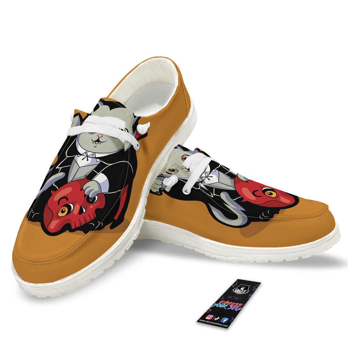 Dracula Cute Cat Print White Loafers-grizzshop
