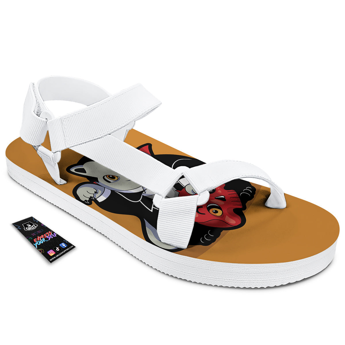 Dracula Cute Cat Print White Open Toe Sandals-grizzshop