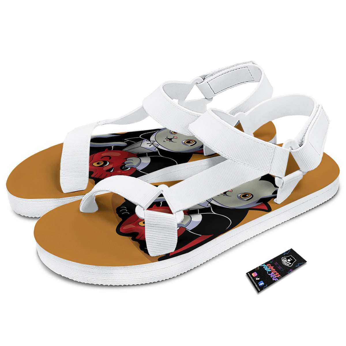 Dracula Cute Cat Print White Open Toe Sandals-grizzshop