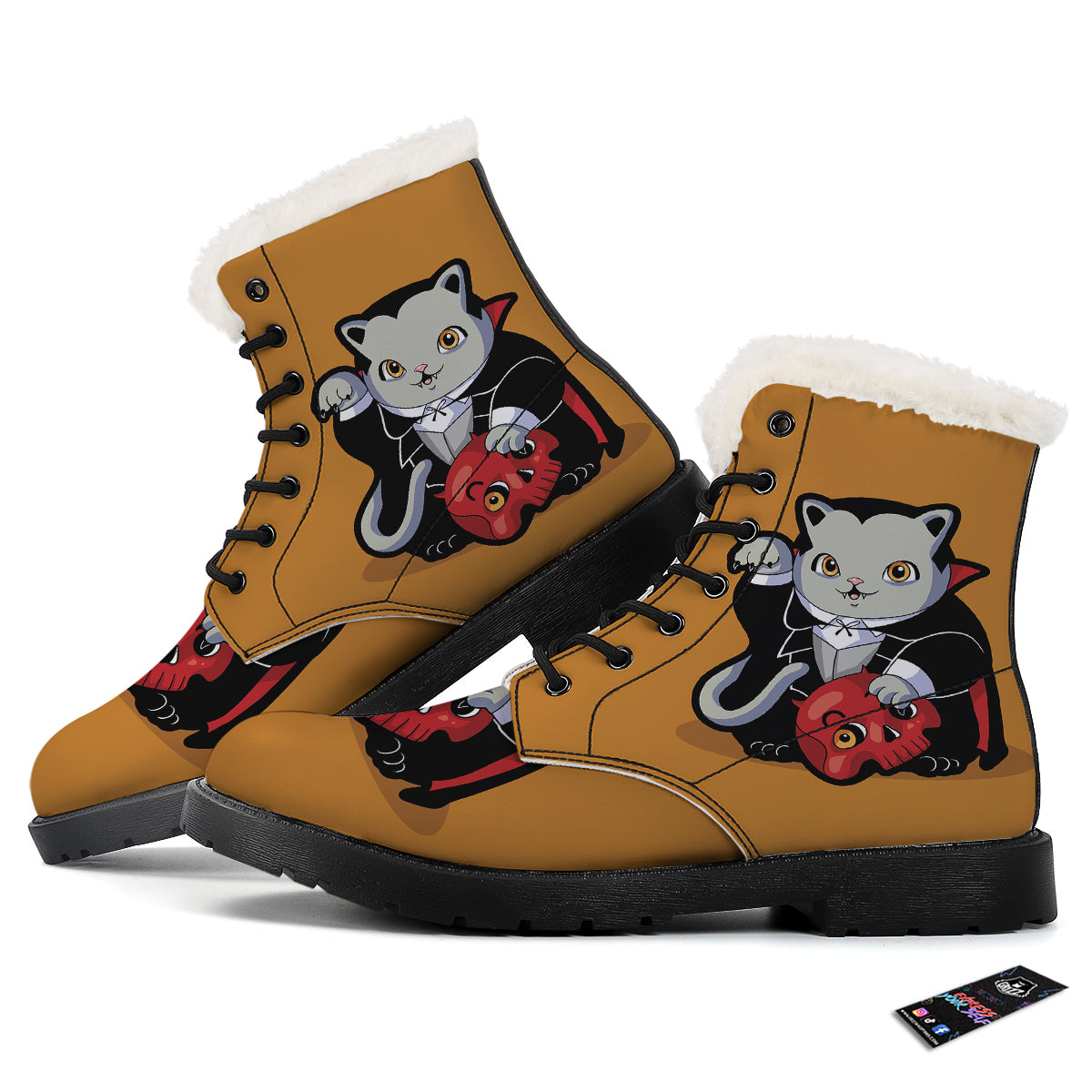 Dracula Cute Cat Print Winter Boots-grizzshop