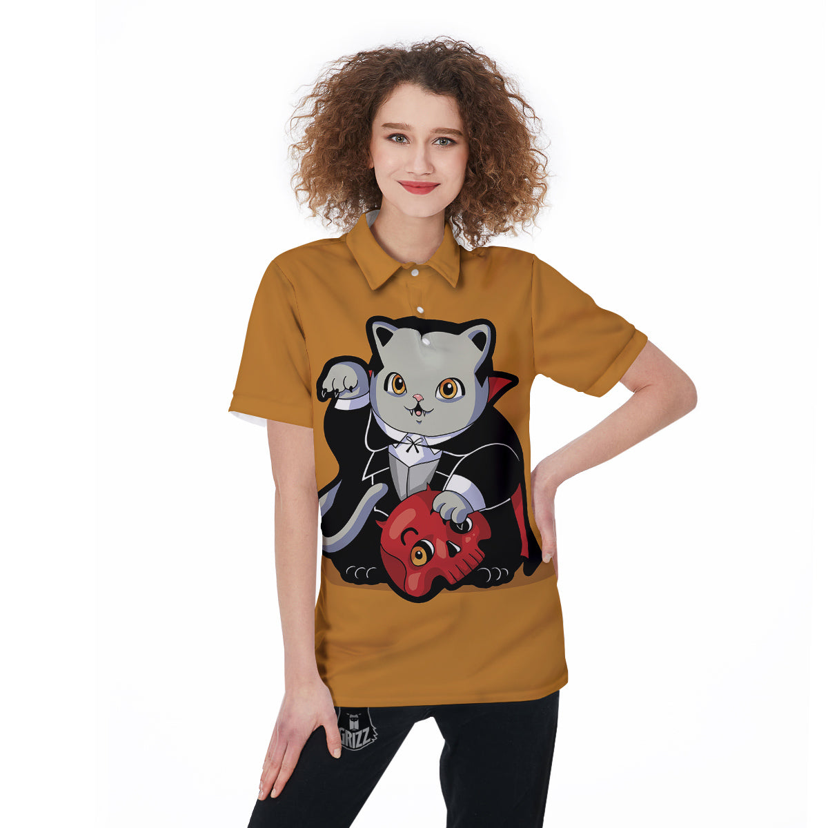 Dracula Cute Cat Print Women's Golf Shirts-grizzshop