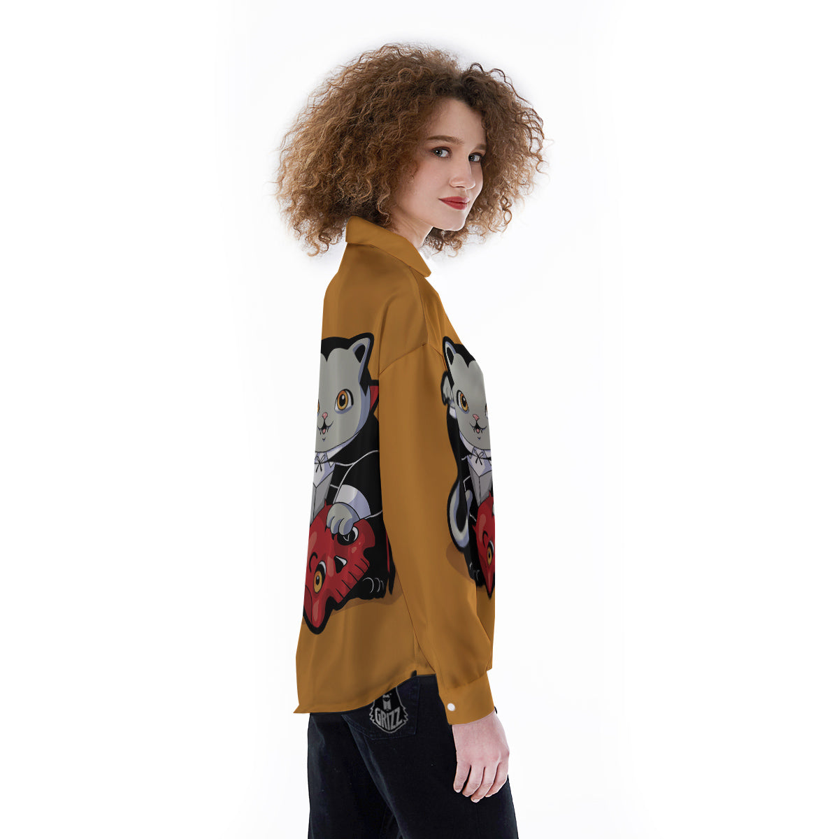 Dracula Cute Cat Print Women's Long Sleeve Shirts-grizzshop