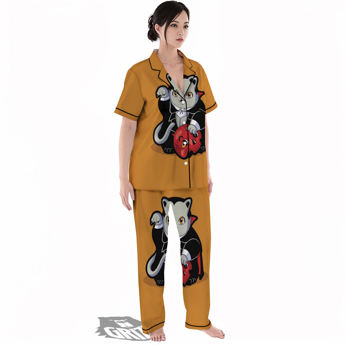 Dracula Cute Cat Print Women's Pajamas Set-grizzshop
