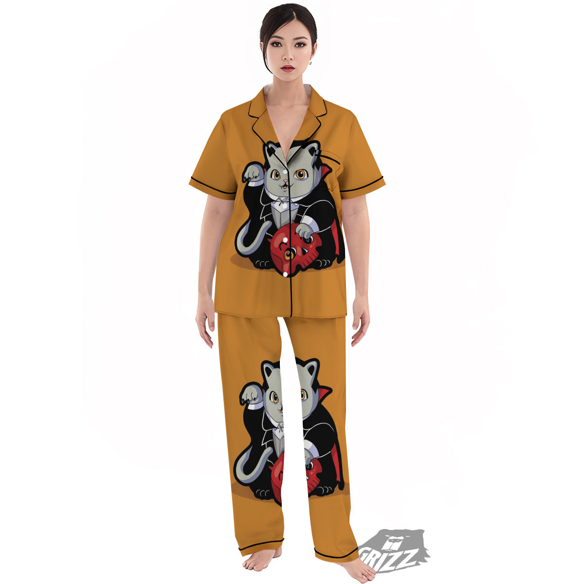 Dracula Cute Cat Print Women's Pajamas Set-grizzshop