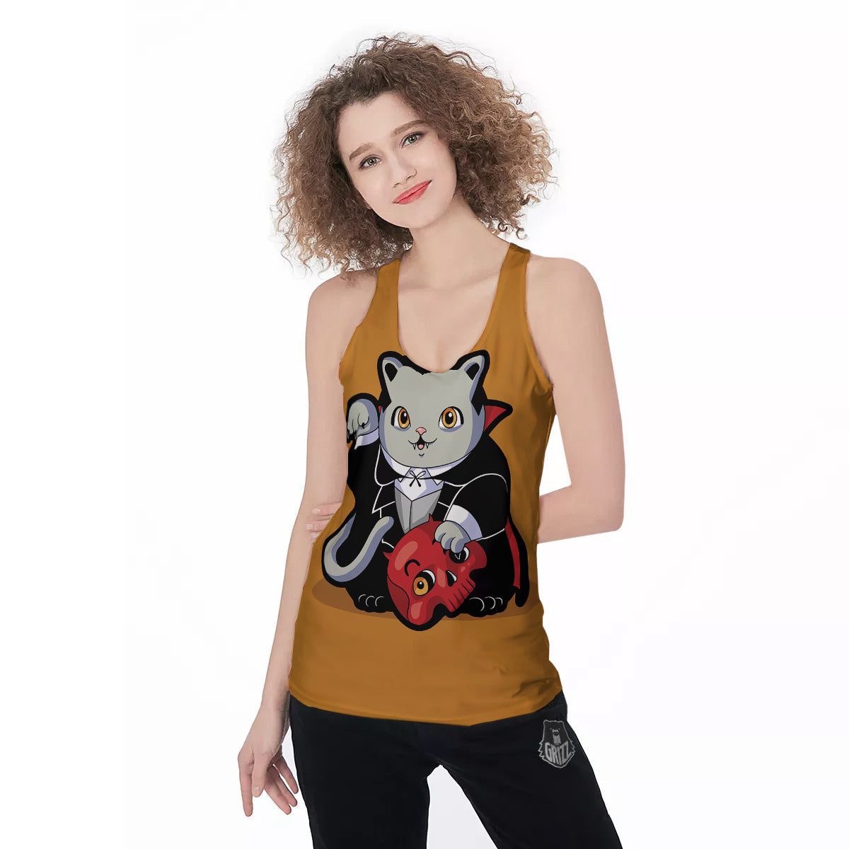 Dracula Cute Cat Print Women's Racerback Tank Top-grizzshop