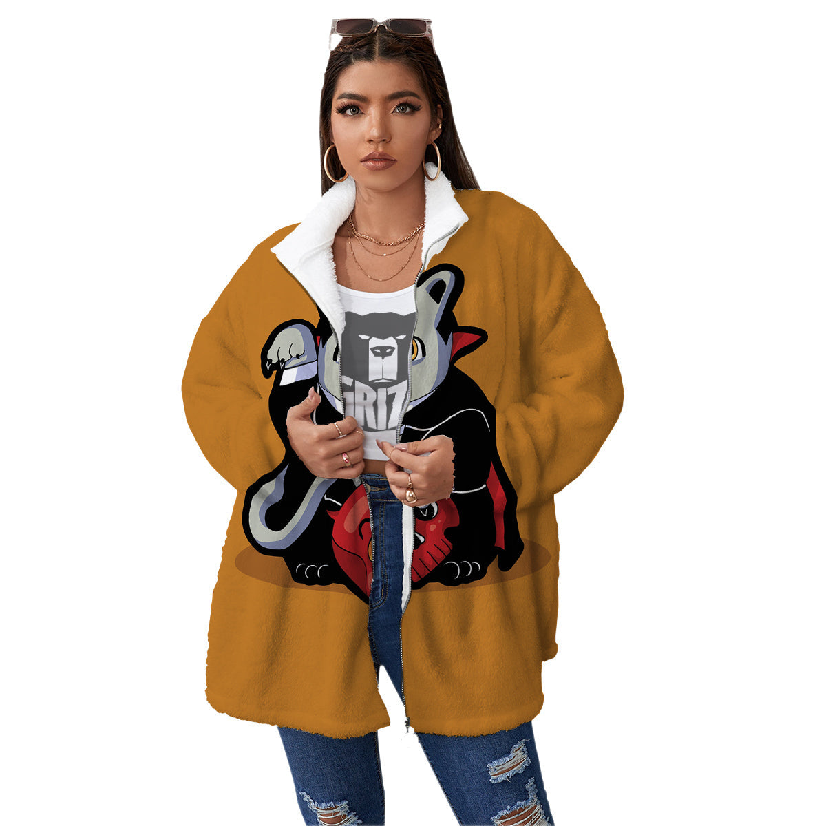 Dracula Cute Cat Print Women's Sherpa Jacket-grizzshop