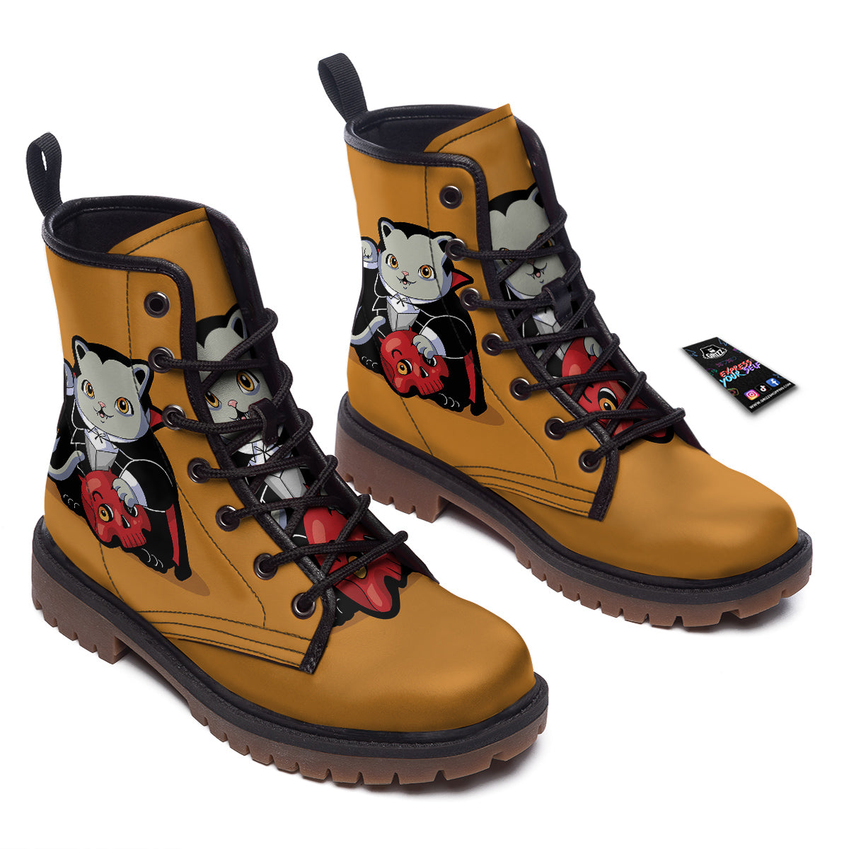 Dracula Cute Cat Print Work Boots-grizzshop
