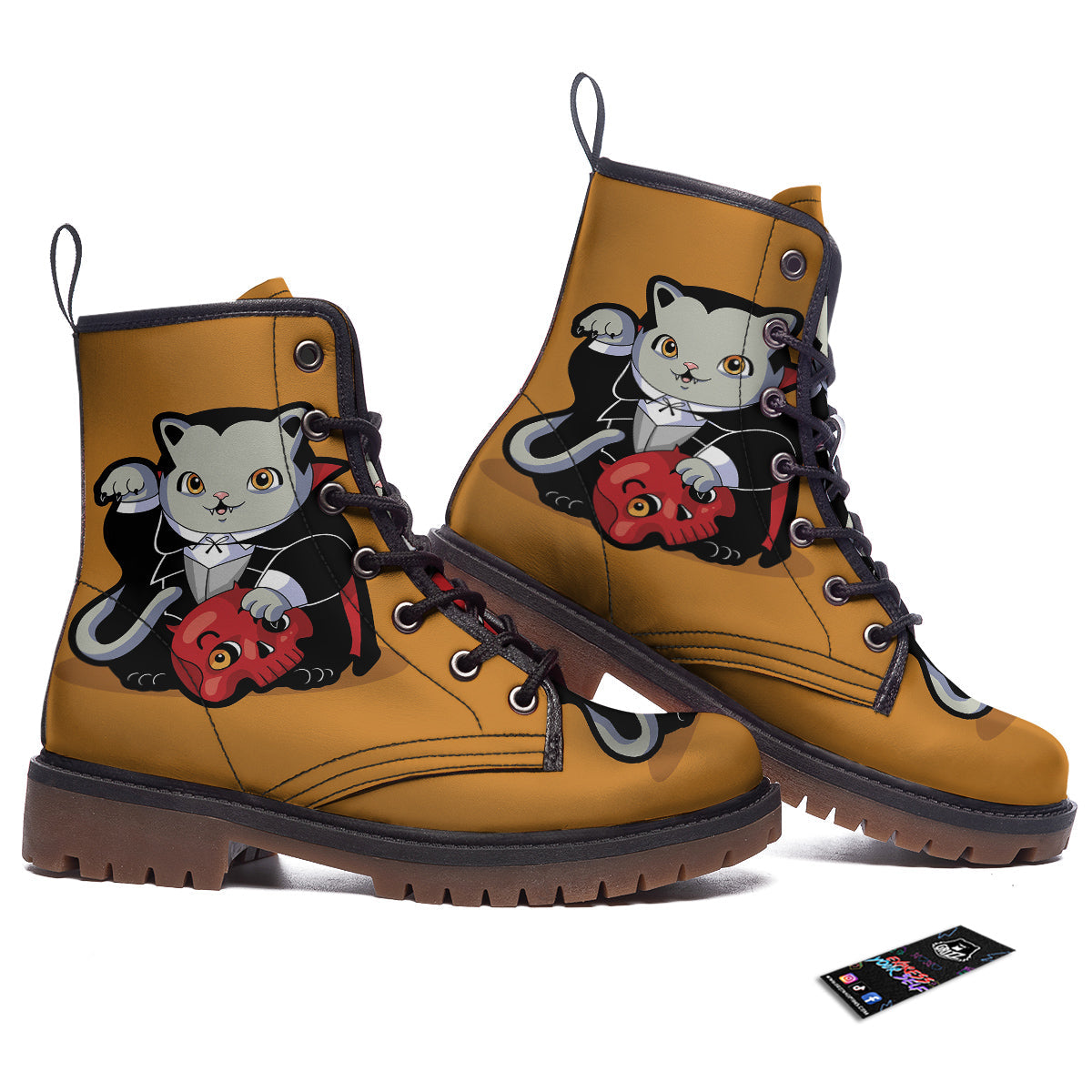 Dracula Cute Cat Print Work Boots-grizzshop