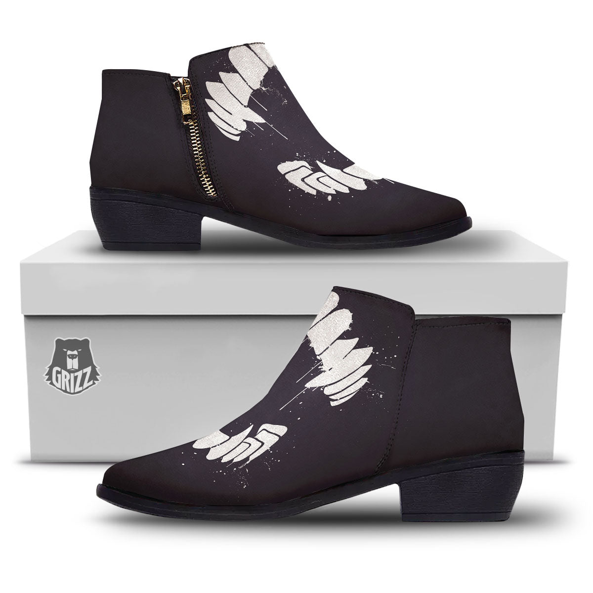 Dracula Fang Print Ankle Boots-grizzshop