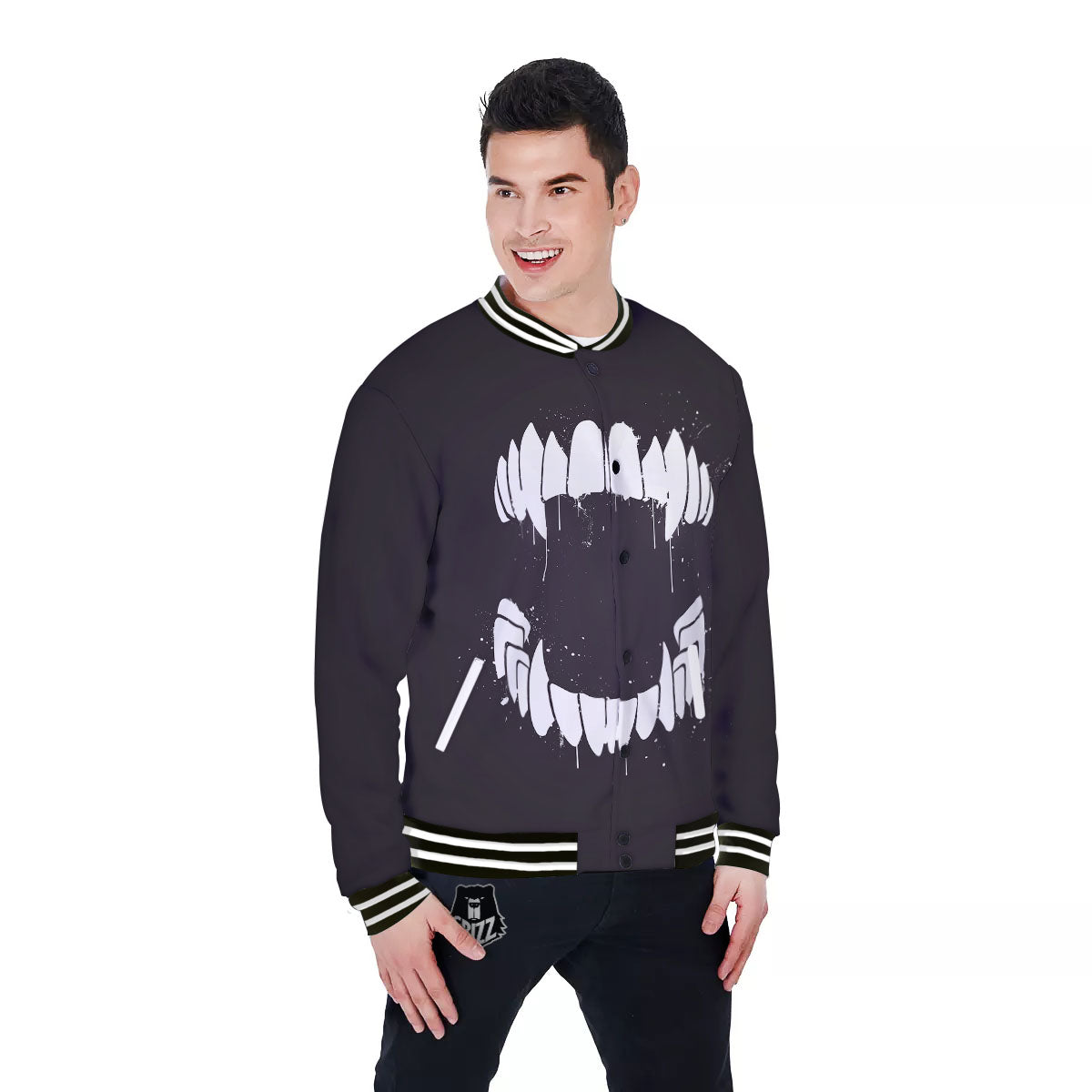 Dracula Fang Print Baseball Jacket-grizzshop