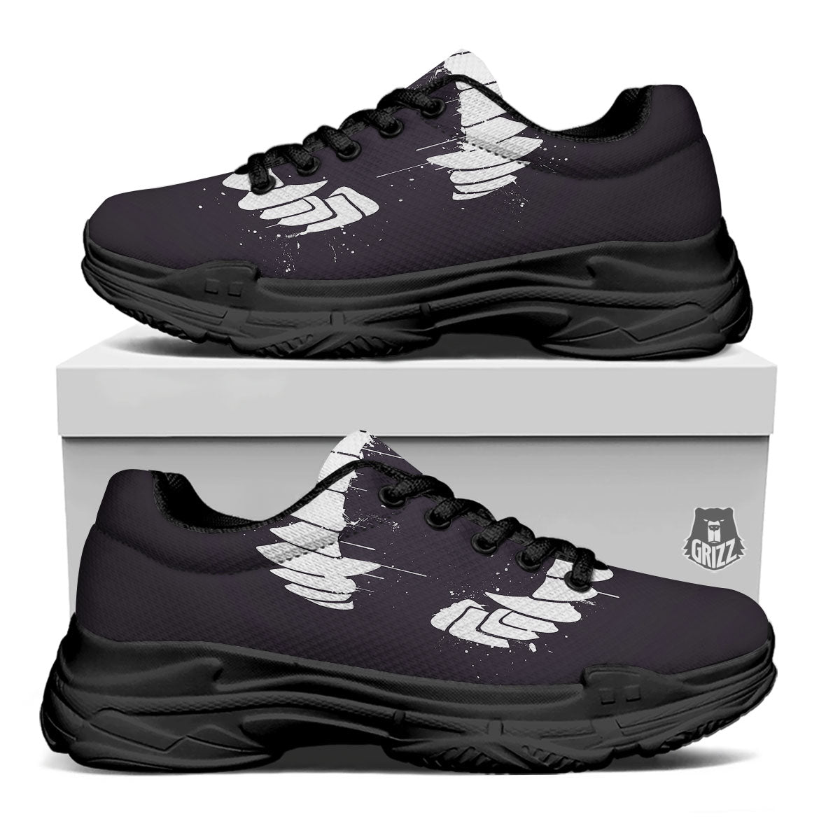 Dracula Fang Print Black Chunky Shoes-grizzshop