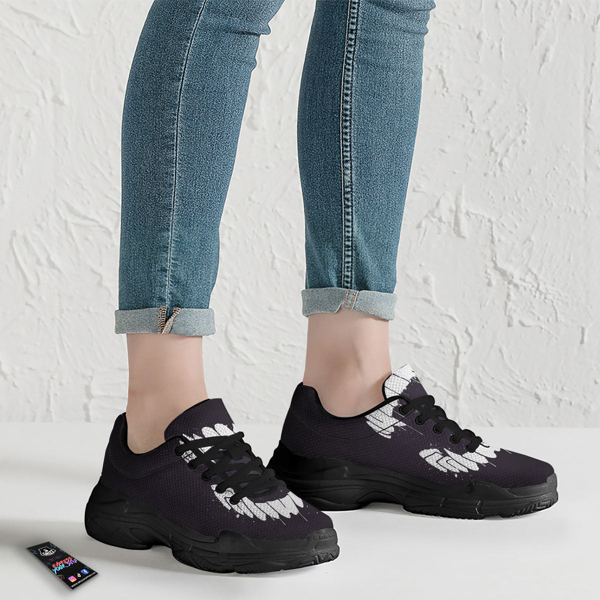 Dracula Fang Print Black Chunky Shoes-grizzshop