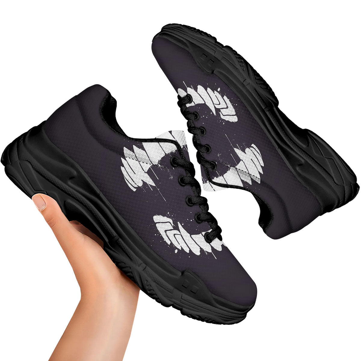 Dracula Fang Print Black Chunky Shoes-grizzshop