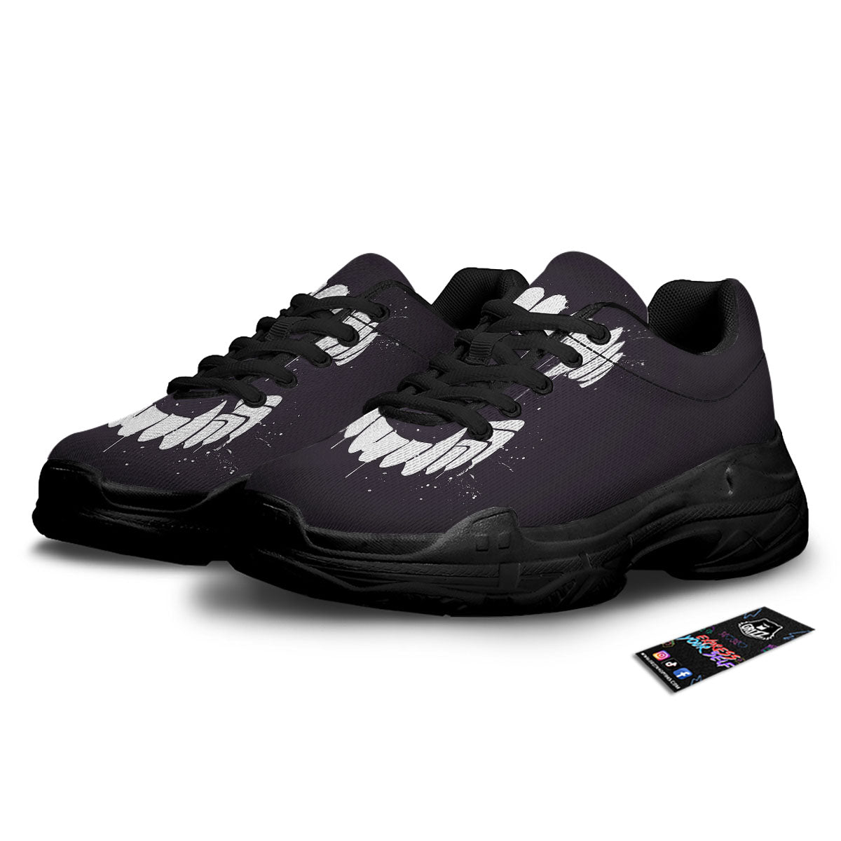Dracula Fang Print Black Chunky Shoes-grizzshop