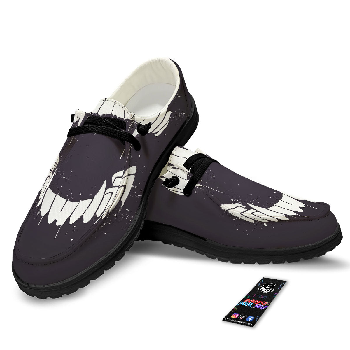 Dracula Fang Print Black Loafers-grizzshop