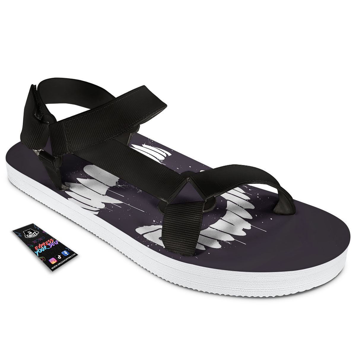 Dracula Fang Print Black Open Toe Sandals-grizzshop