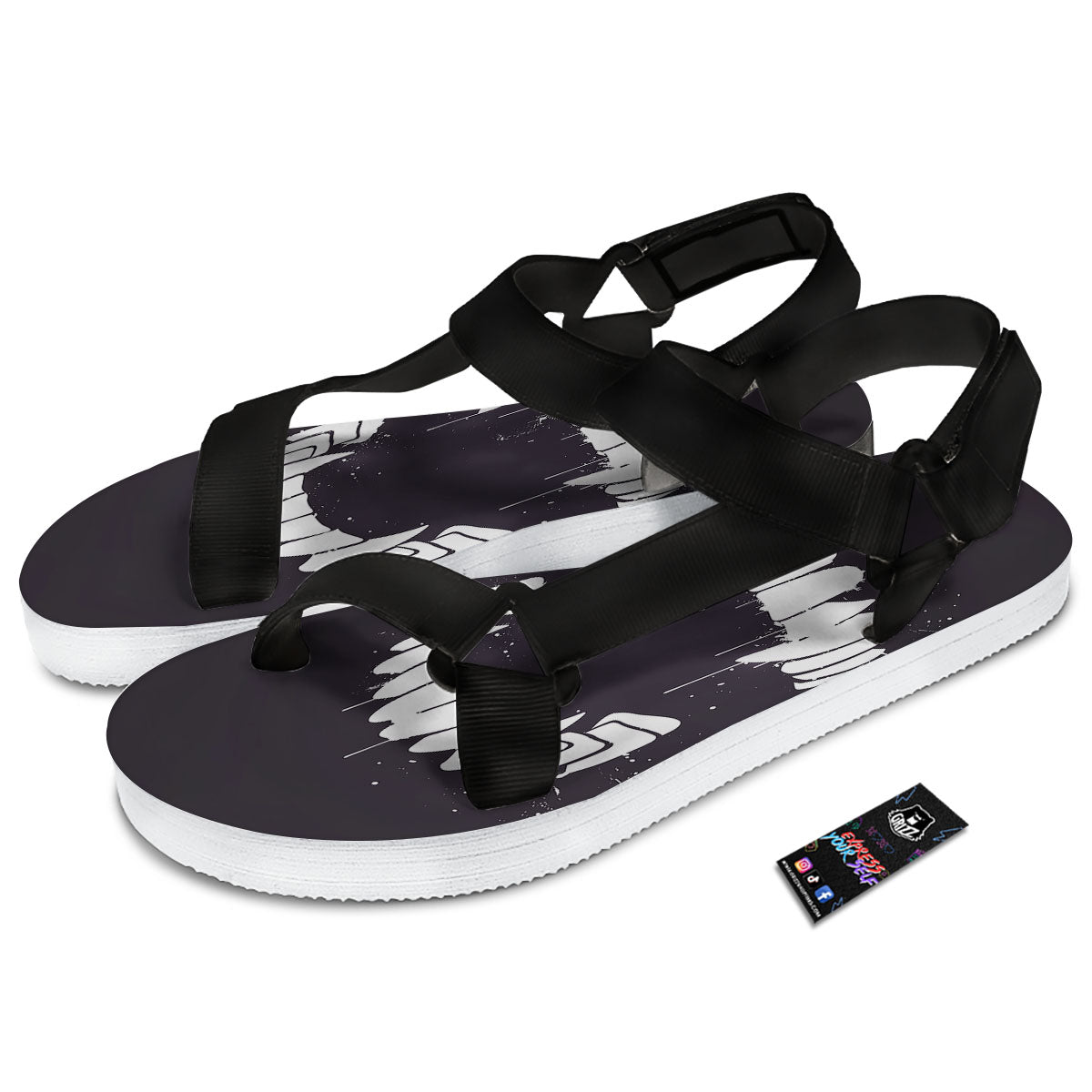 Dracula Fang Print Black Open Toe Sandals-grizzshop
