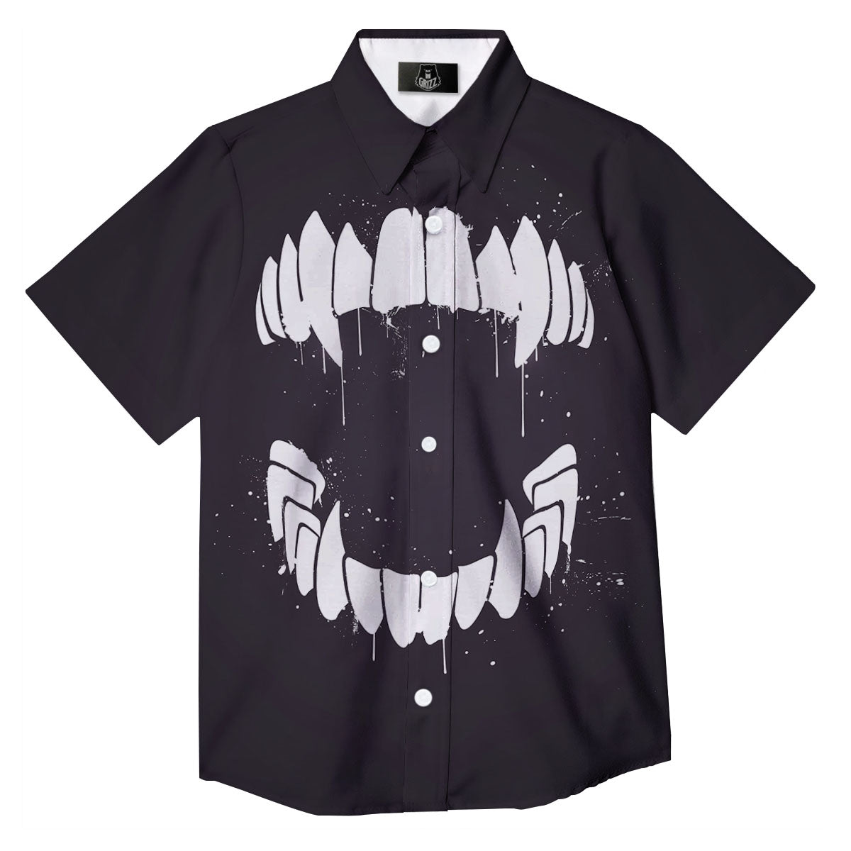Dracula Fang Print Button Up Shirt-grizzshop