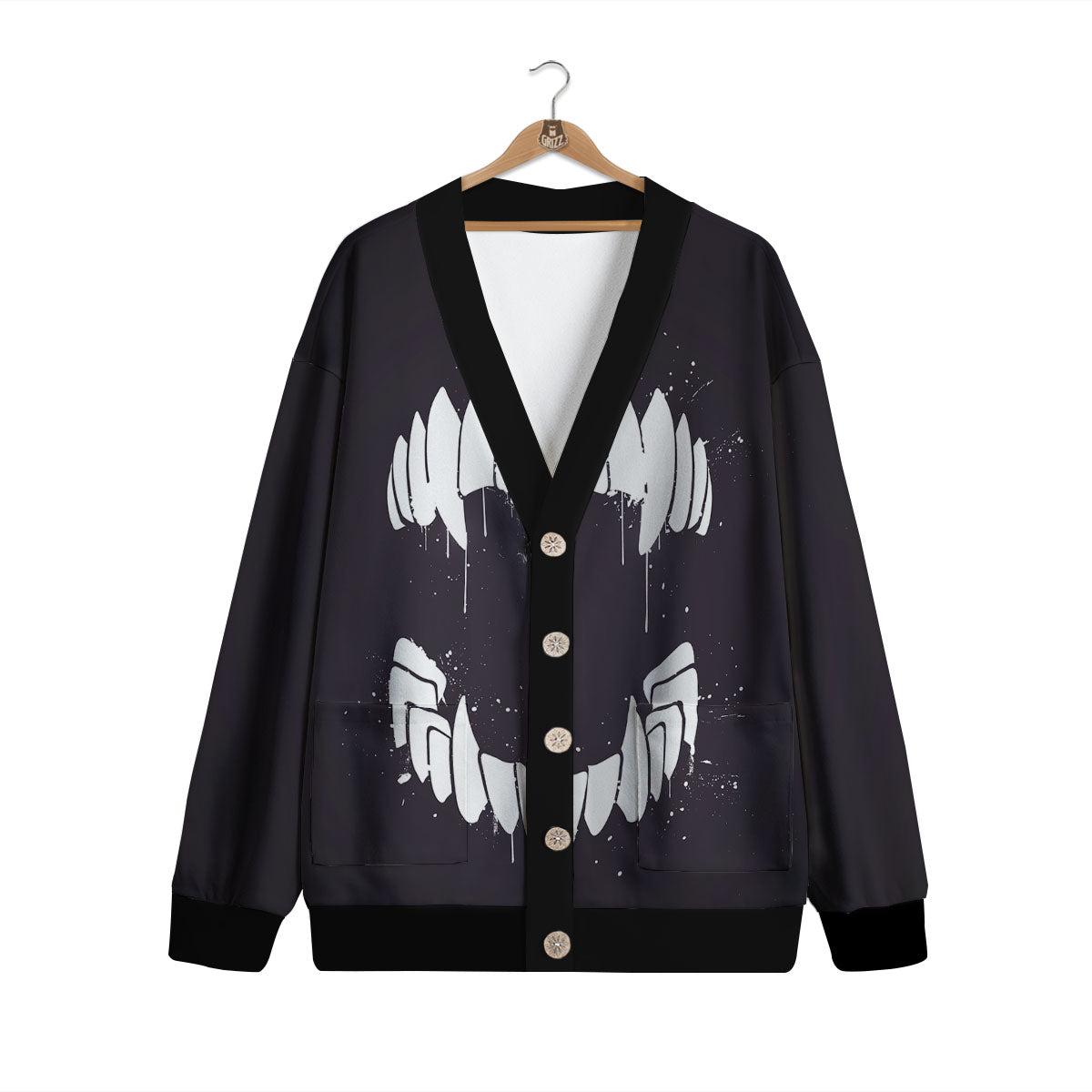 Dracula Fang Print Cardigan-grizzshop