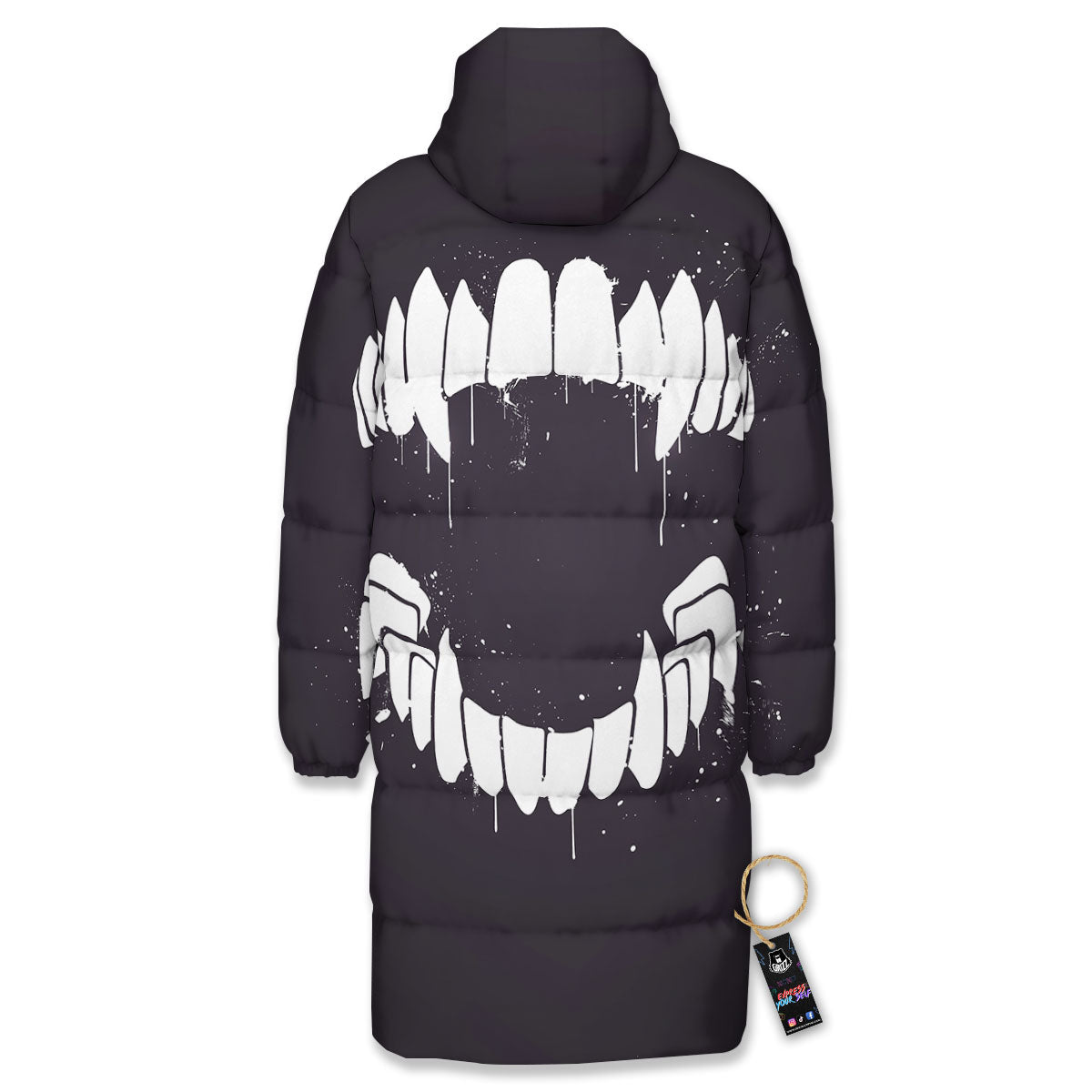 Dracula Fang Print Long Down Jacket-grizzshop